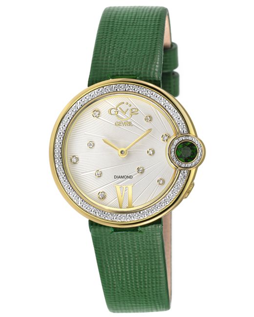 Gv2 Green Perugia Diamond Watch, Ipyg Case, Dial, Genuine Saffiano Handmade Leather Strap