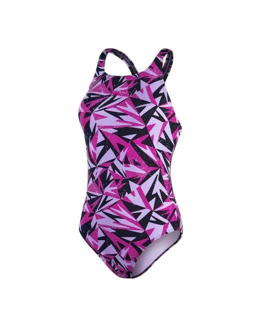 Speedo Purple Ladies Hyper Boom Allover Medalist One Piece Swimsuit /Berry)