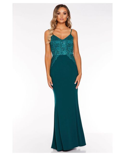 Quiz Blue Green Sequin Lace Strappy Maxi Dress