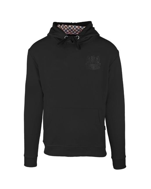 Aquascutum Black Monotone Aldis Emblem Logo Hoodie for men