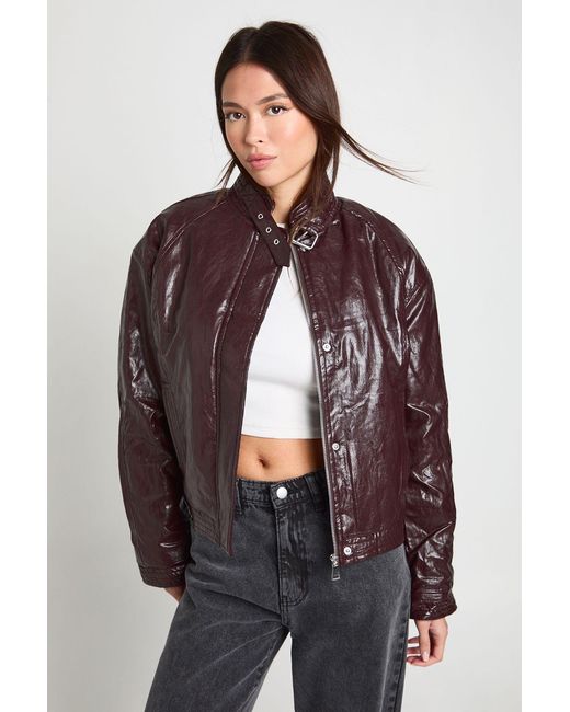 Boohoo Brown Faux Leather Bomber