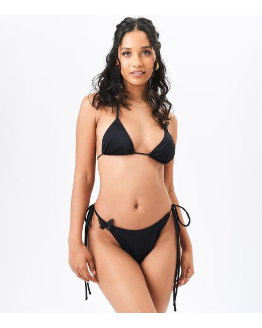 Gini London Black Butterfly Detail Tie Side Bikini Bottoms