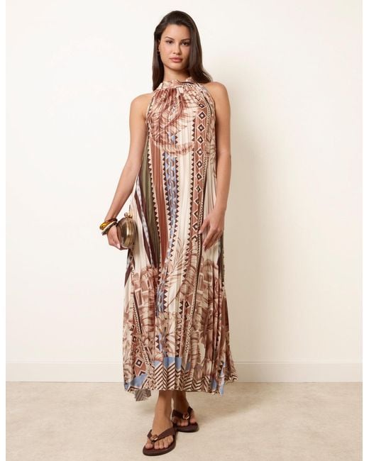 Blue Vanilla Natural Satin Pleated Dress
