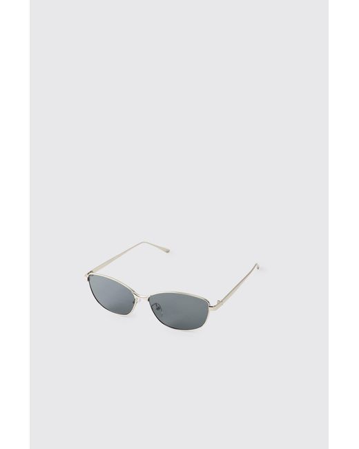 BoohooMAN White Metal Trim Square Sunglasses for men