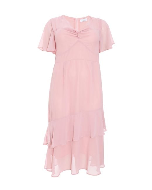 Quiz Pink Curve Chiffon Midaxi Dress