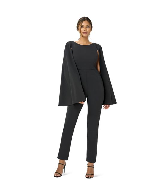 Adrianna Papell Black Knit Crepe Cape Jumpsuit