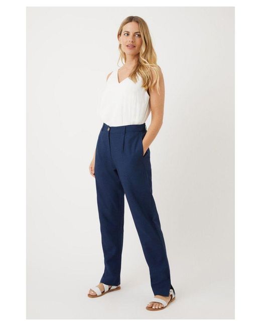 Wallis Blue Linen Look Tapered Trousers Viscose