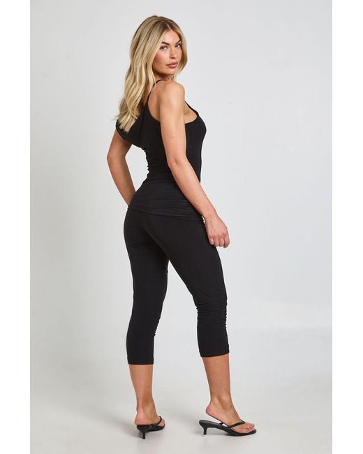 Boohoo Black Slinky Asymmetric Neck Capri Jumpsuit