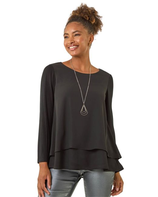 Roman Black Chiffon Overlay Necklace Top