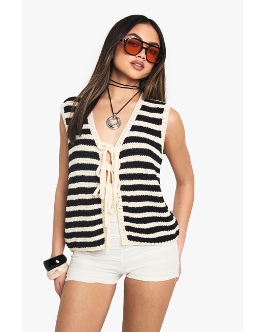 Boohoo White Stripe Tie Detail Waistcoat