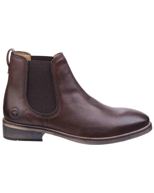 Cotswold Brown Corsham Town Leather Pull On Casual Chelsea Ankle Boots (Dark) for men