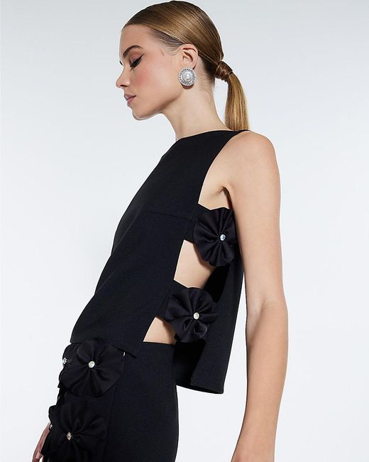 River Island Blue Top 3D Flower Side Seam