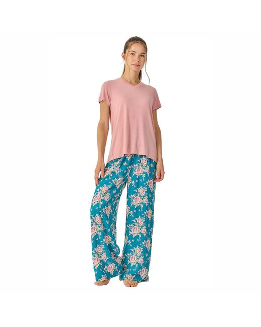 J&j Brothers Blue Summer Pyjamas With Flowy Long Pants Jjb34