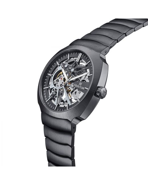 Heritor Black Magnus Stainless Steel-Band Watch for men