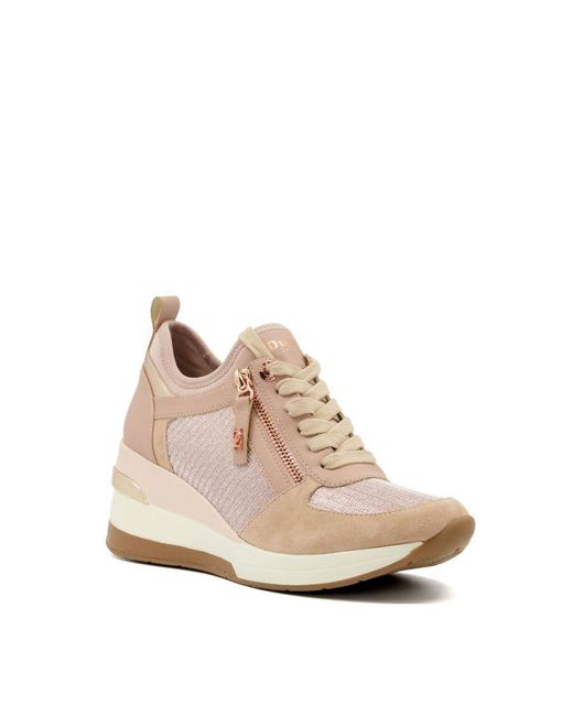 Dune White Ladies Eilin - Wedge Lace-up Trainers
