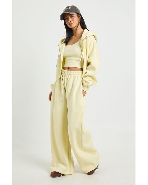 Boohoo Yellow Petite Deep Hem Crop Top 3 Piece Hooded Tracksuit