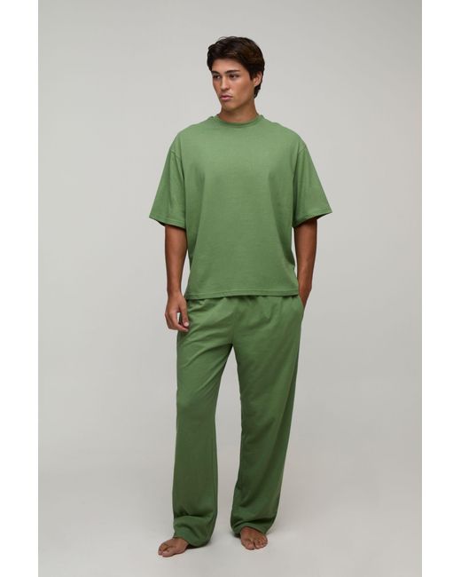 BoohooMAN Green Loungewear Oversized T-Shirt And Straight Leg Lounge Set for men
