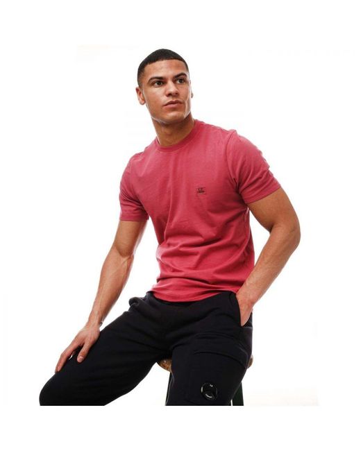 C P Company T-shirt 30/1 Jersey Logo In Roze in het Red voor heren