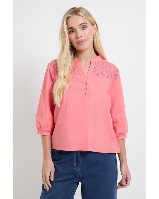 Wallis Pink Petite Cotton Lace Detail Shirt