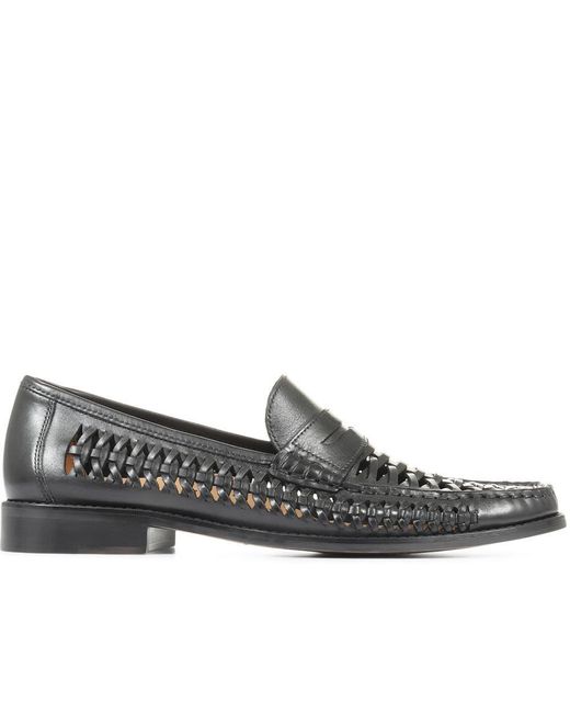 Jones Bootmaker Black Riverside Woven Leather Loafers for men