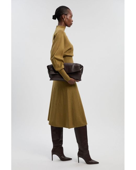 Karen Millen Green Wool Look Rounded Sleeve Knit Midaxi Dress