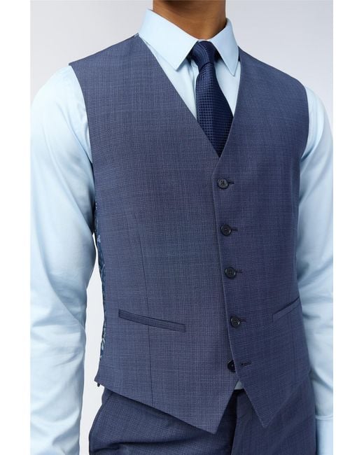 Ted Baker Blue Single Breasted Five Button V-Neck Slim Fit Suit Waistcoat for men