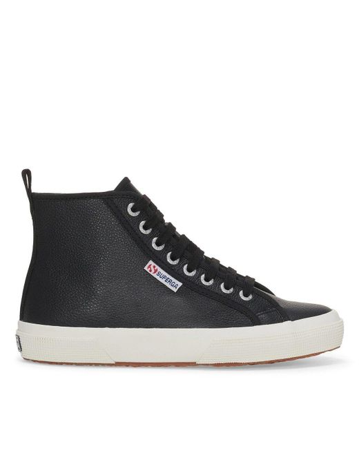 Superga Black Tumbled Leather Mid-Top Sneakers