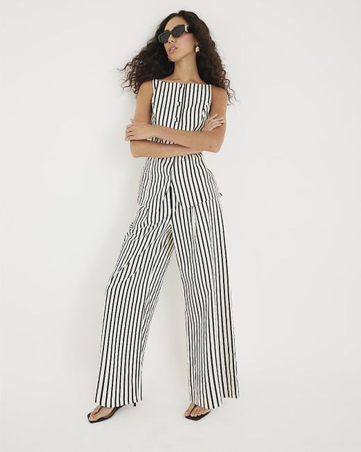 River Island White Wide Leg Trousers Stripe Cotton