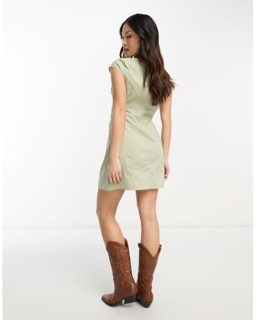 ASOS Green Design Mini Button Through Twill Dress With Cup Detail