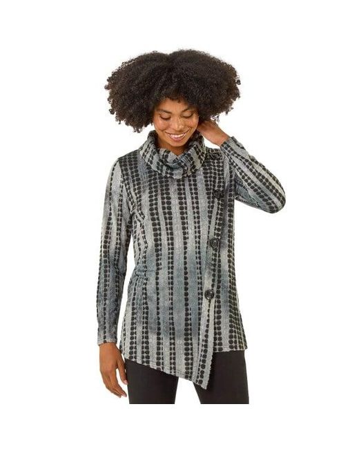 Roman Gray Cowl Neck Buttoned Top