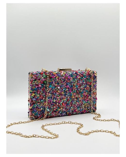 SVNX Gray Embellished Square Clutch Bag