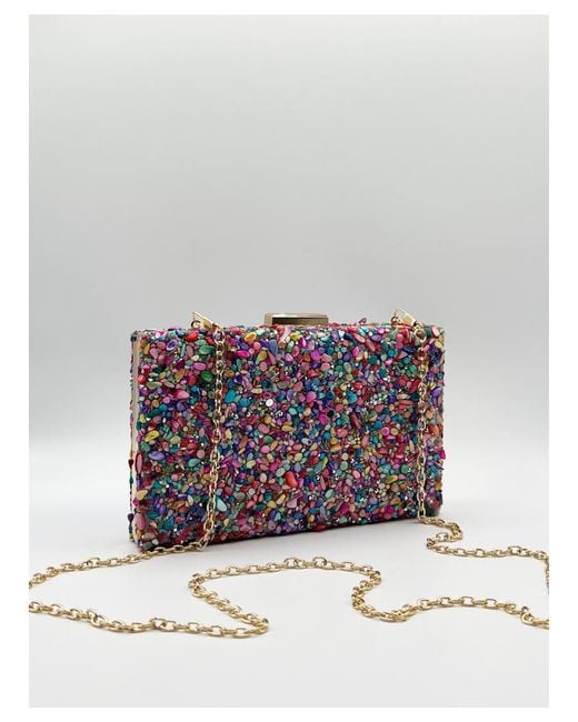 SVNX Gray Embellished Square Clutch Bag