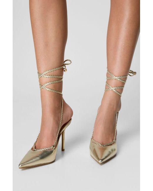 Nasty Gal White Metallic Toe Thong Court Strappy Heel
