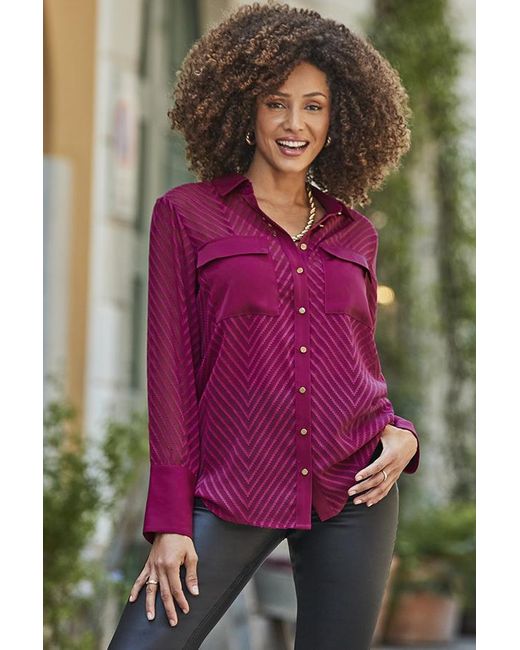 Sosandar Purple Mulberry Statement Chevron Shirt