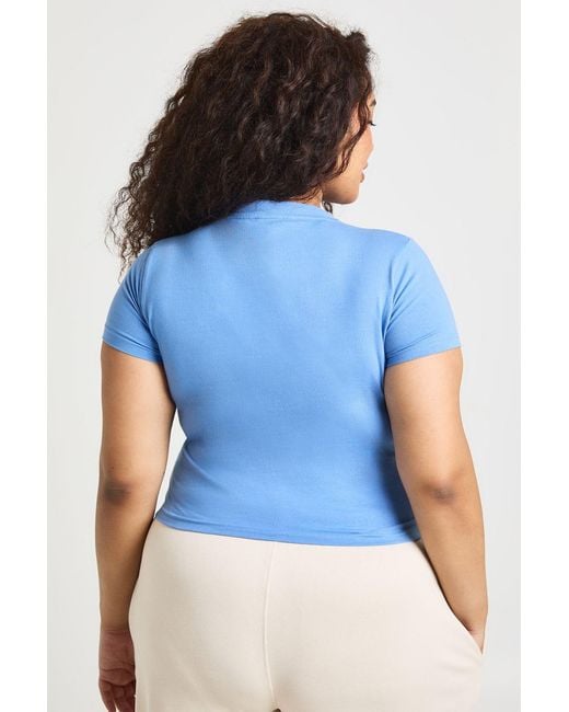 Boohoo Blue Plus Basic Short Sleeve Longline Fitted Top