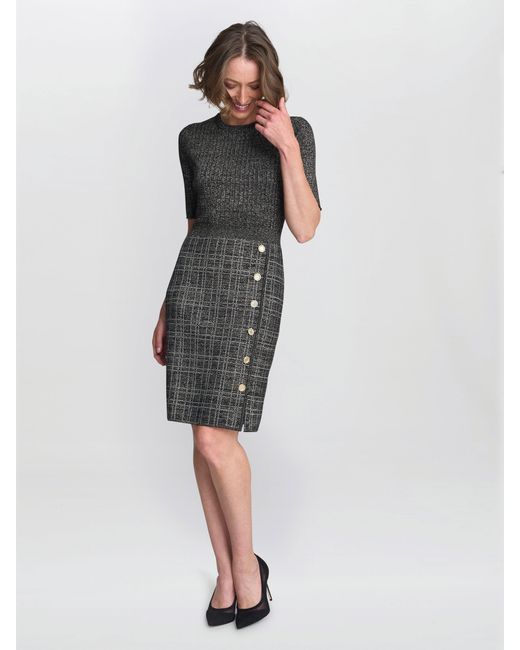 Gina Bacconi Black Antonella Button Detail Knit Dress