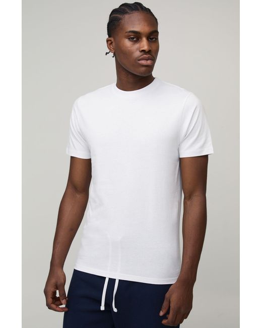 BoohooMAN White Basic Slim Fit Crew Neck T-Shirt for men