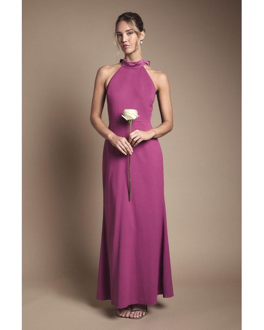 Oasis Pink Halter Pleat Detail Maxi Bridesmaid Dress