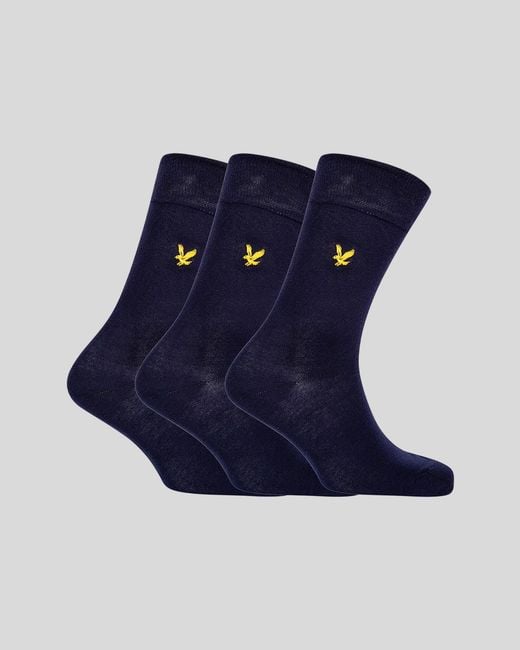 Lyle & Scott Blue 3 Pack Basic Socks With Eagle Embroidery for men