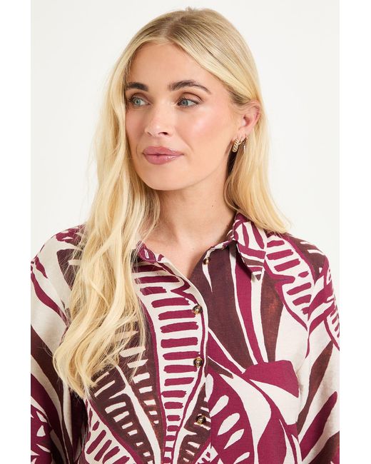 Wallis Red Petite Tropical Print Button Down Shirt