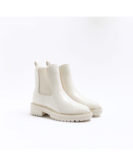 River Island White Chelsea Boots Quilted Canvas