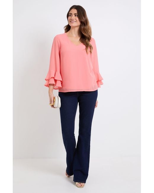Wallis Pink Dobby Flute Sleeve Top