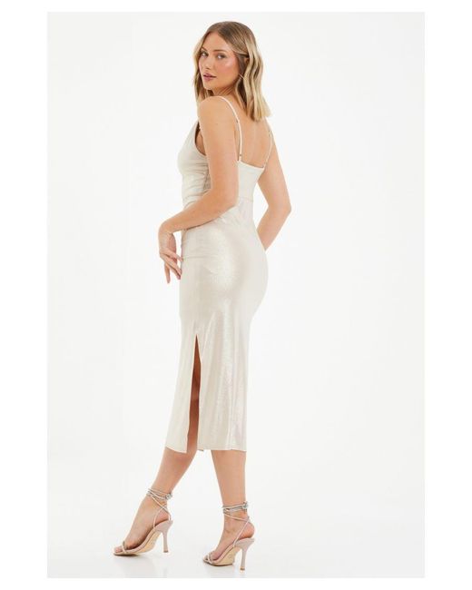 Quiz White Slip Foil Midi Dress