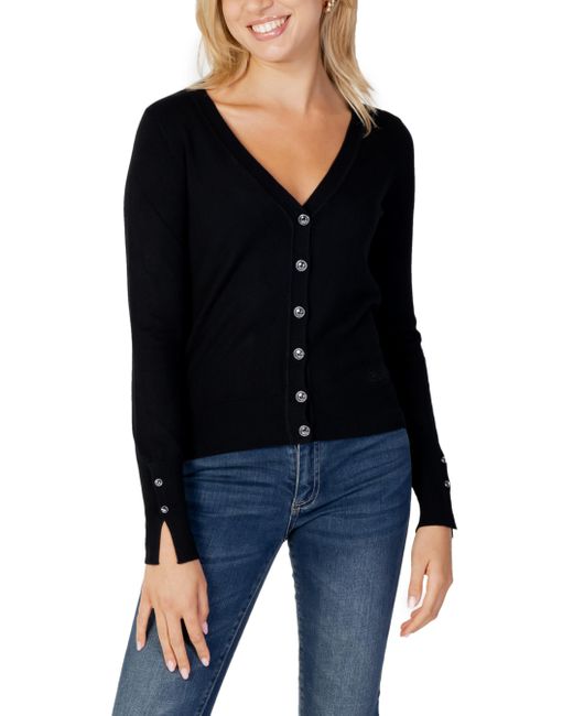 Guess S Vneck Cardigan Lange Mouwen Knoopsluiting Zwart in het Black