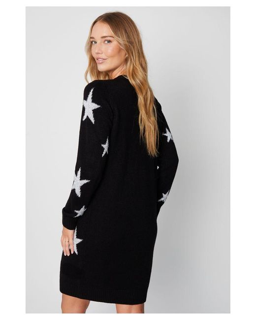Threadbare Black 'Celestial' Tinsel Star Knitted Jumper Dress