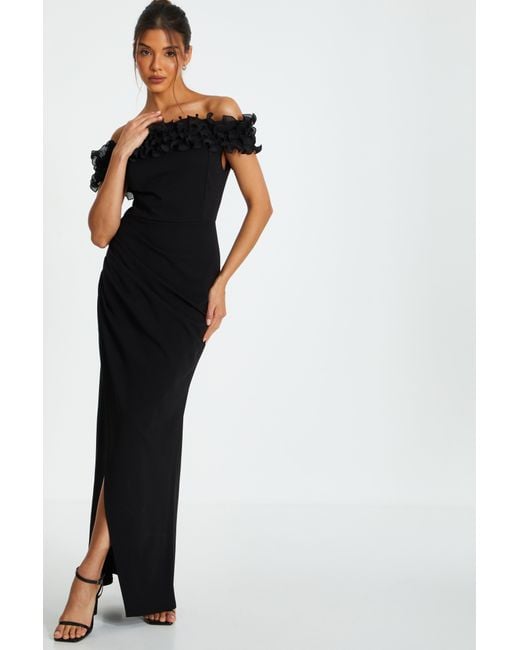 sachin and babi light blue dress Ruffle Shoulder V-Neck Chiffon Gown