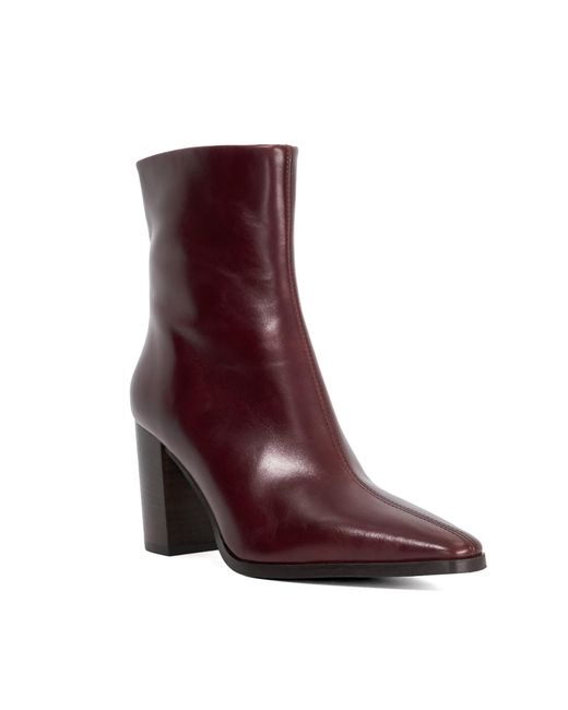 Dune Red Patently Chisel Toe High Block Heel Ankle Boots