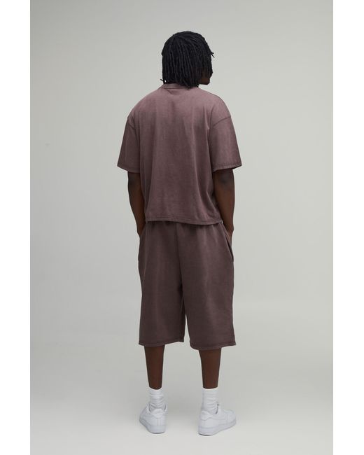 BoohooMAN Brown Tall Oversized Boxy Washed Sport T-Shirt & Shorts Set for men