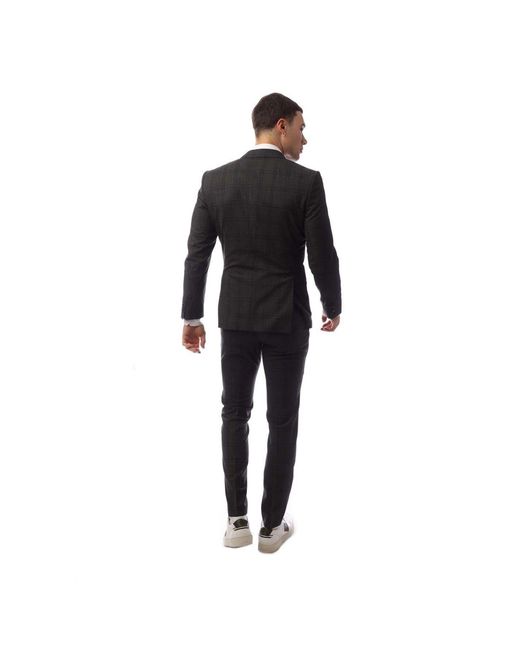 Boss Black Plaid Patterned Notch Collared Suit Jacket for men