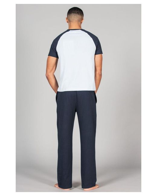 Tokyo Laundry Blue Cotton 2-Piece Short Sleeve Raglan Top And Jersey Bottoms Loungewear Set for men